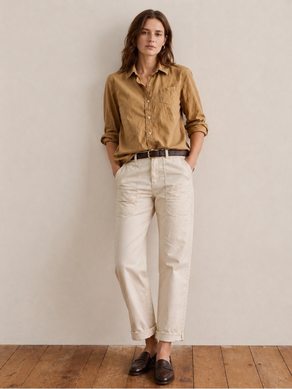 Alex Mill Women's Bobby Button Up Shirt in Paper Cotton Gold Clay Size Large